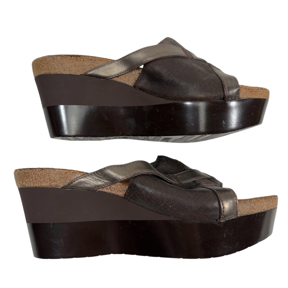 NAOT 38 Womens Slip On Platform Sandals Shoes Open Toe Brown Leather New - Picture 7 of 8